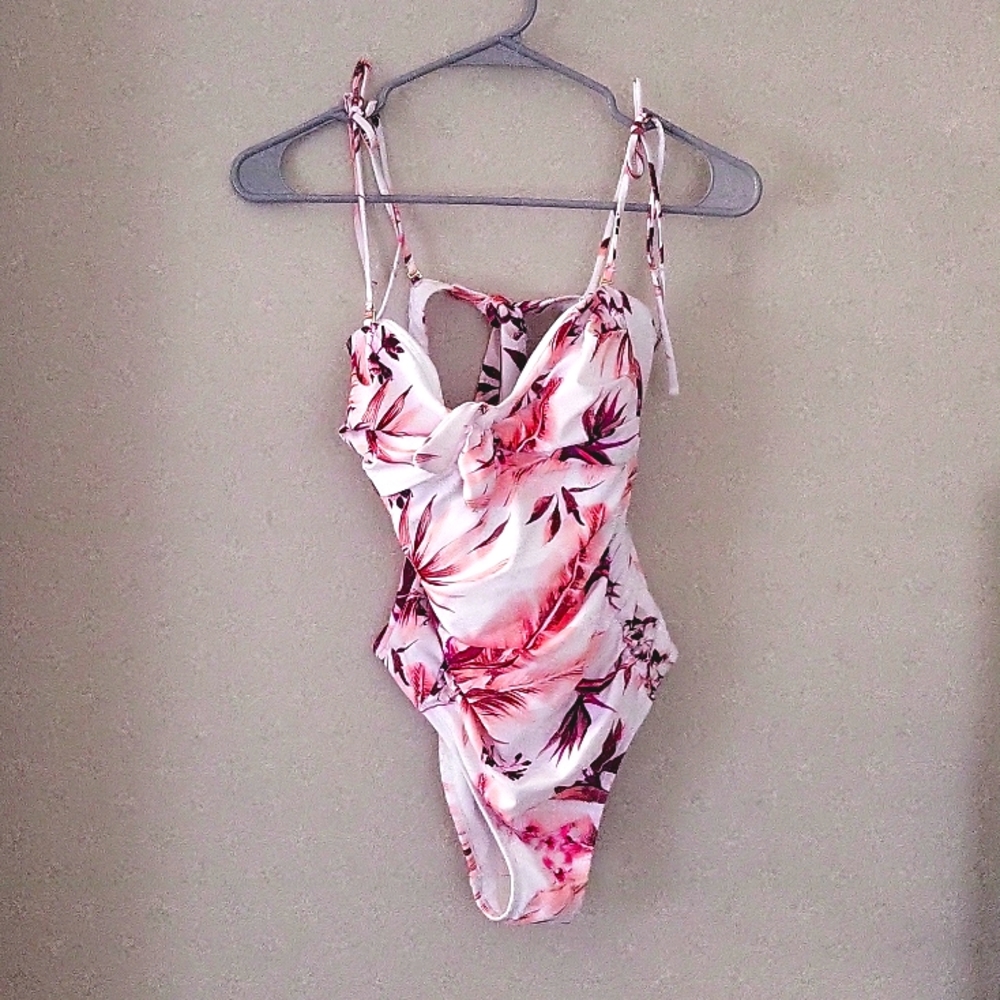Ibiza Pink One Piece Front Tie Swim Suit